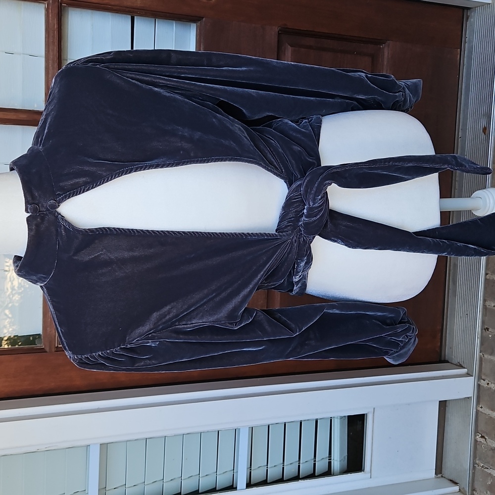 Banana Republic Gray Open Back Tie Long Sleeve Blouse - Picture 6 of 7